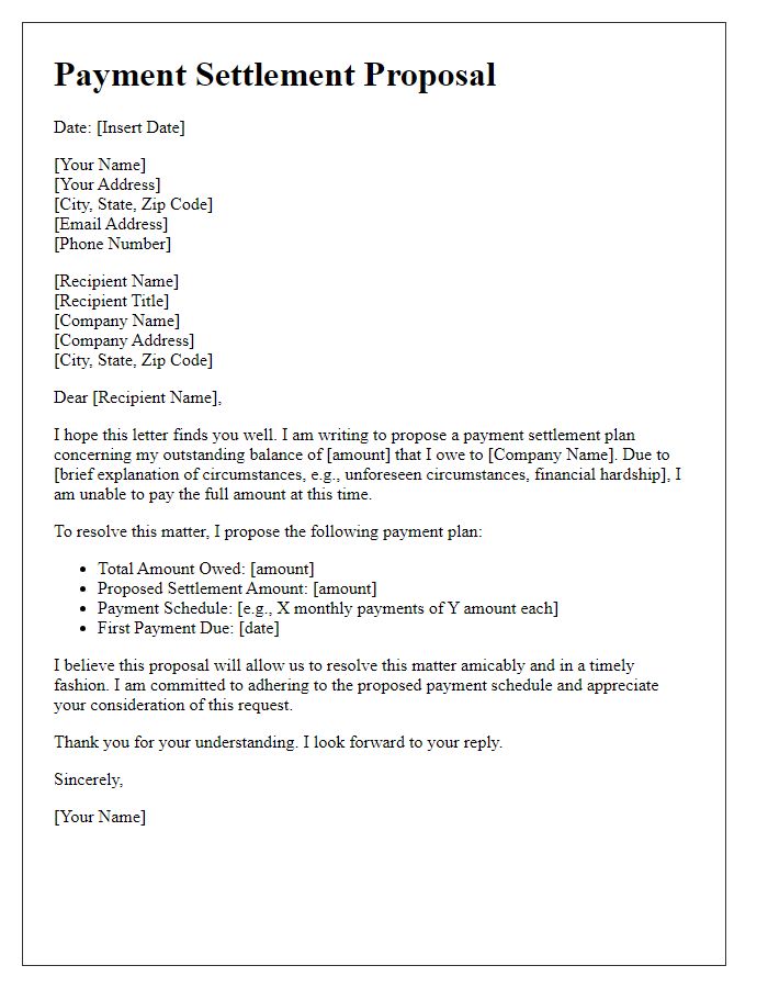 Letter template of Payment Settlement Proposal