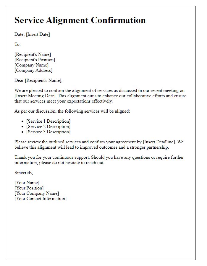 Letter template of service alignment confirmation