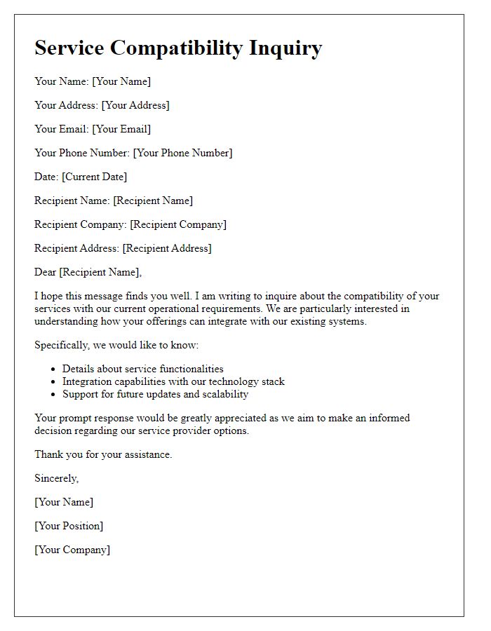 Letter template of service compatibility inquiry