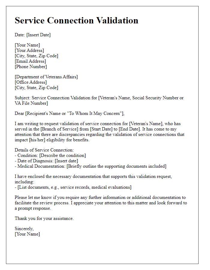 Letter template of service connection validation