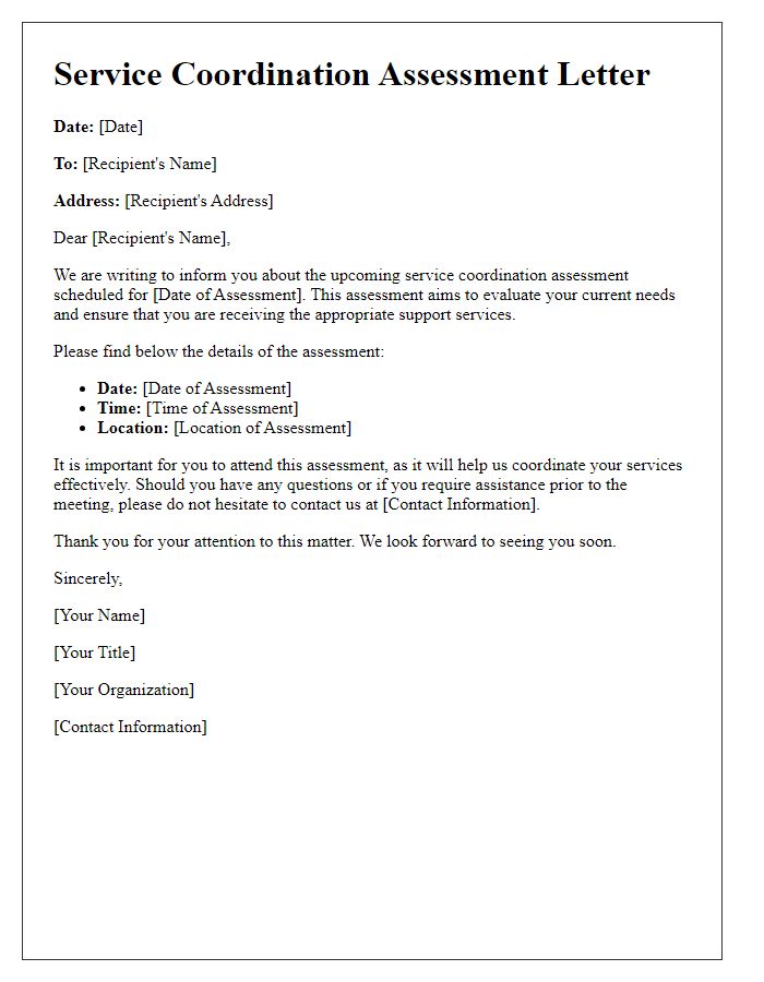 Letter template of service coordination assessment