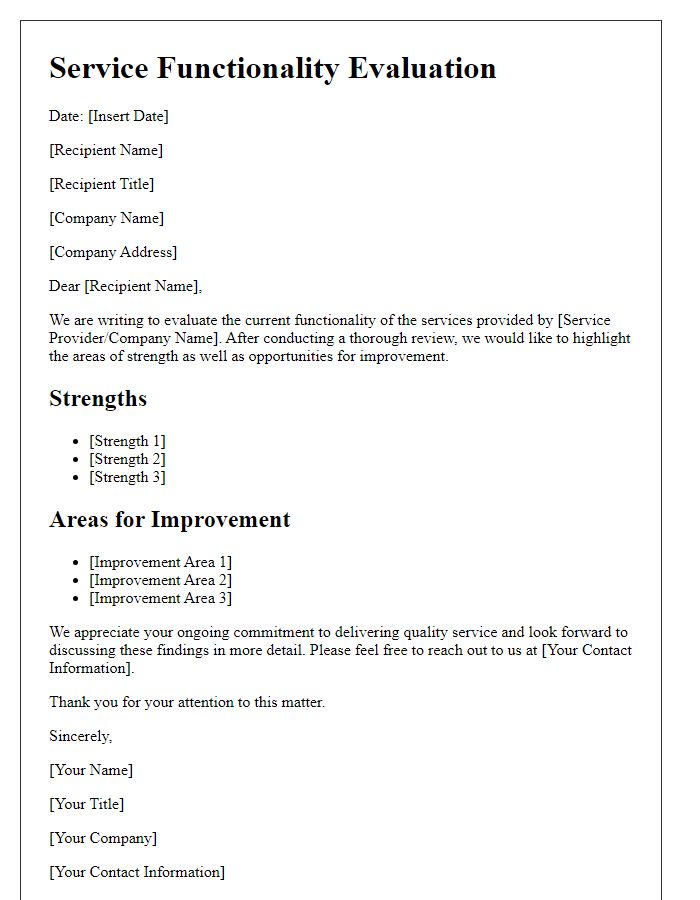 Letter template of service functionality evaluation