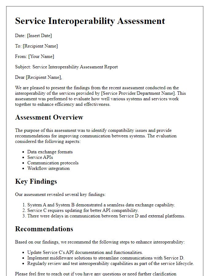 Letter template of service interoperability assessment