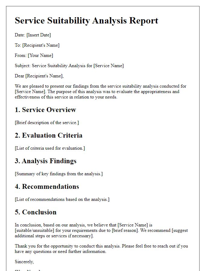 Letter template of service suitability analysis