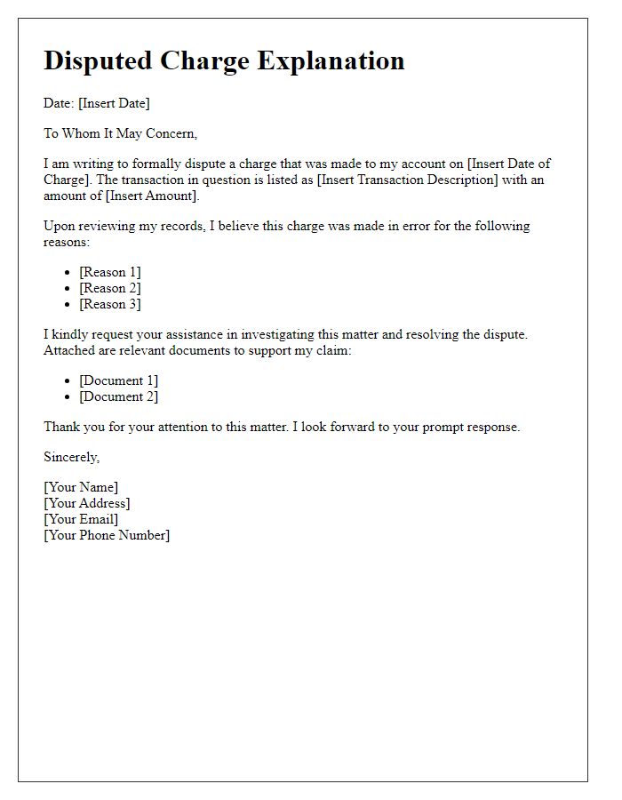 Letter template of disputed charge explanation for e-commerce platforms.