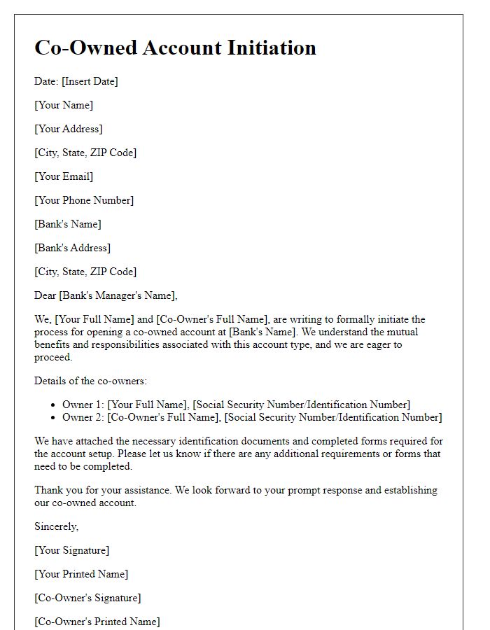 Letter template of co-owned account initiation