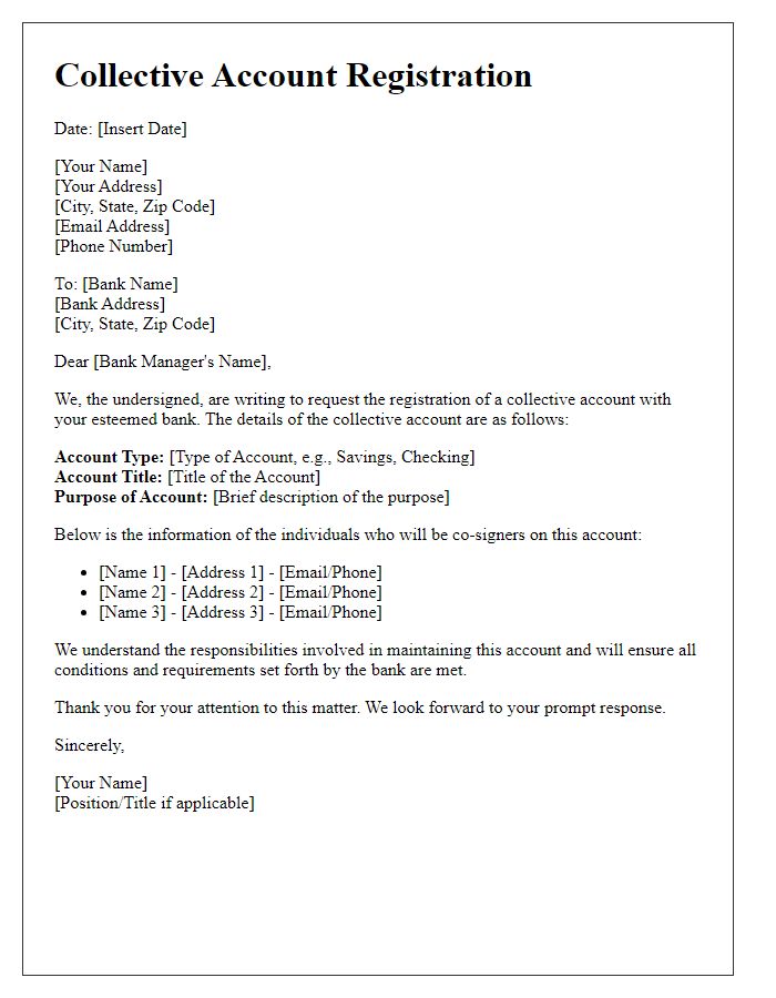 Letter template of collective account registration