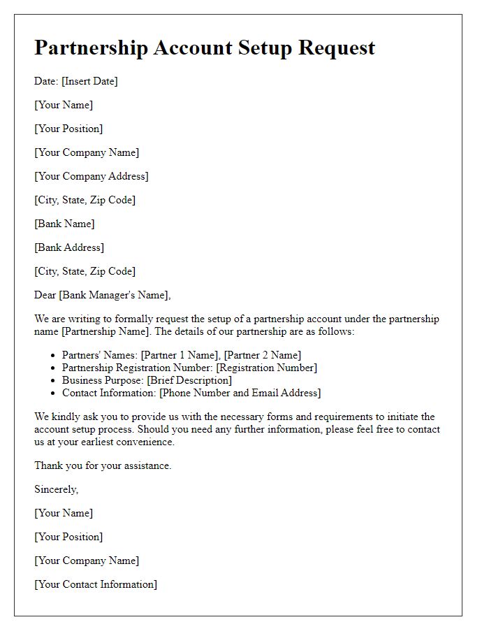 Letter template of partnership account setup