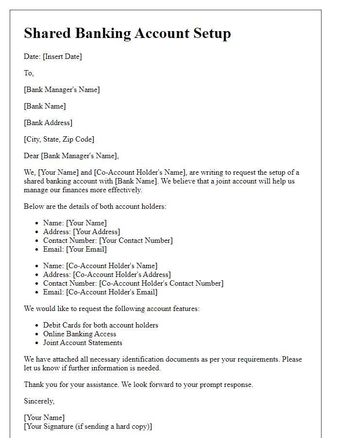 Letter template of shared banking account setup