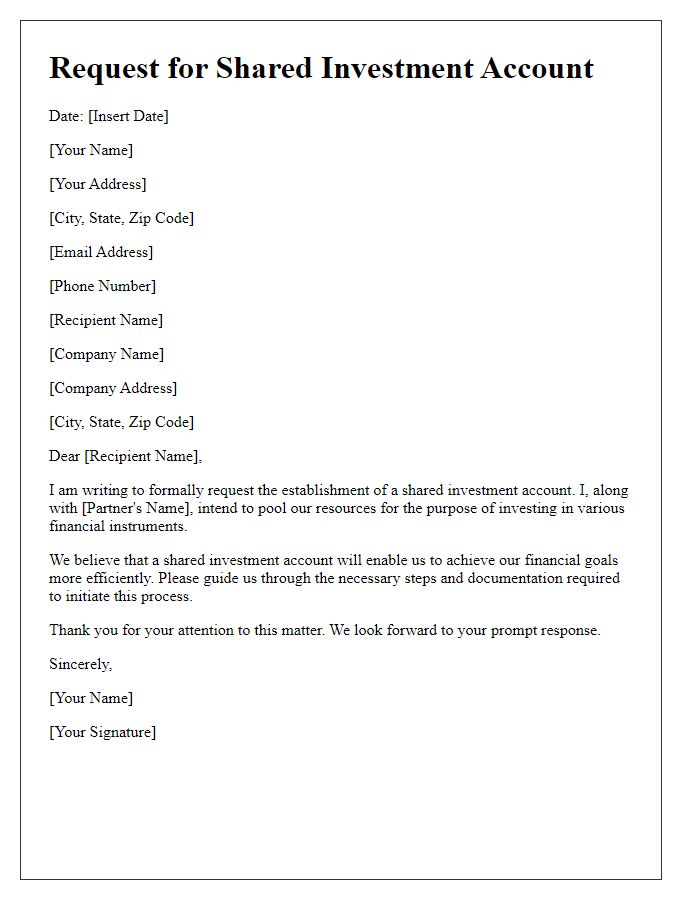 Letter template of shared investment account request