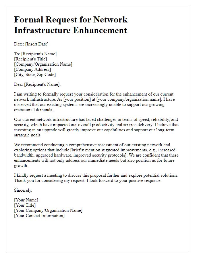 Letter template of formal request for network infrastructure enhancement