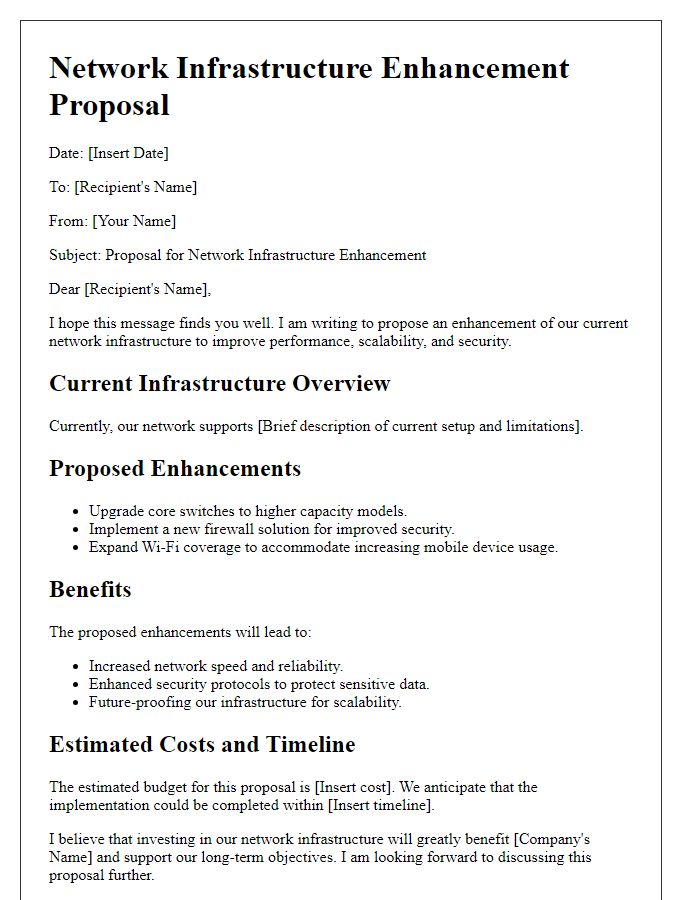 Letter template of network infrastructure enhancement proposal