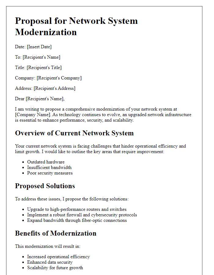 Letter template of proposal for network system modernization