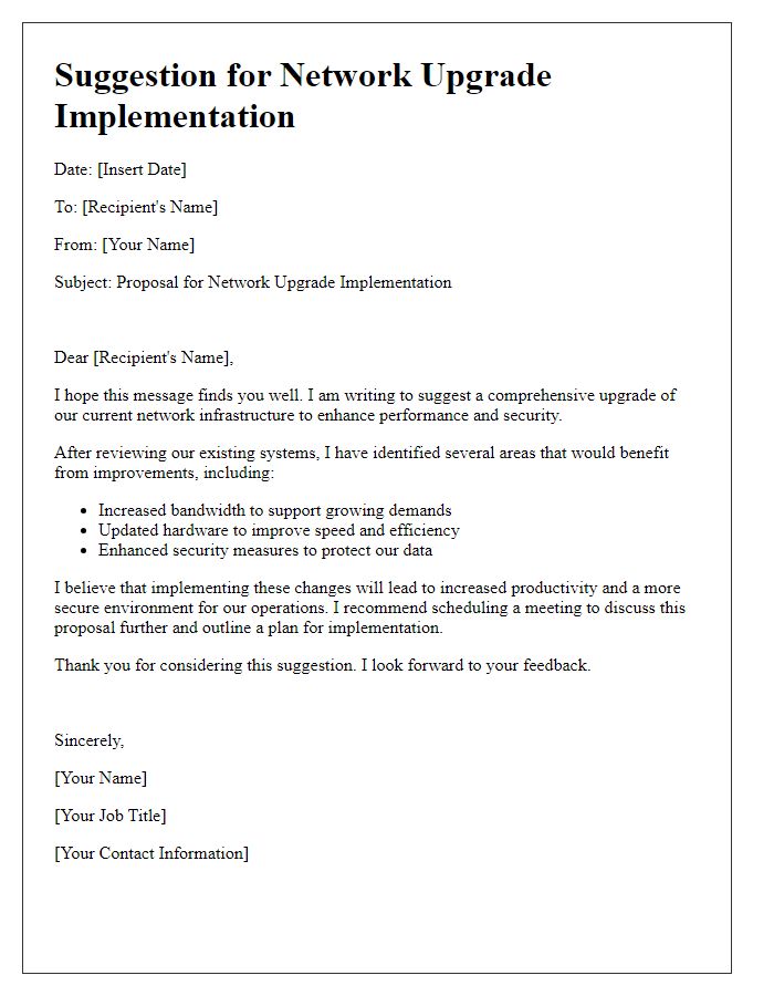 Letter template of suggestion for network upgrade implementation