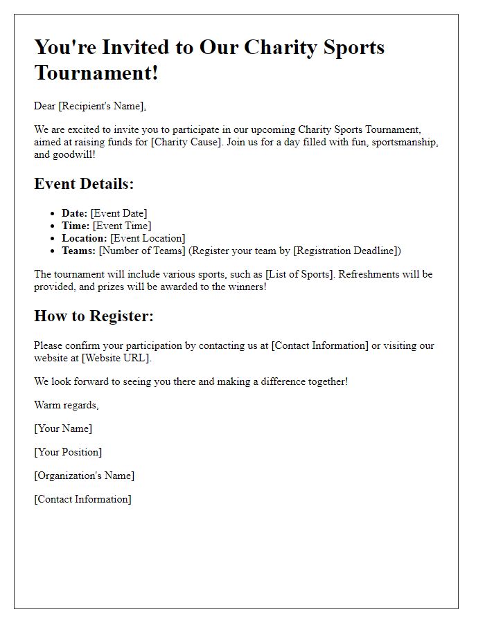 Letter template of Charity Sports Tournament Invitation