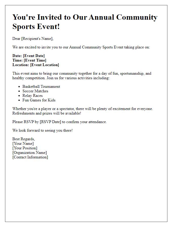 Letter template of Community Sports Event Invitation