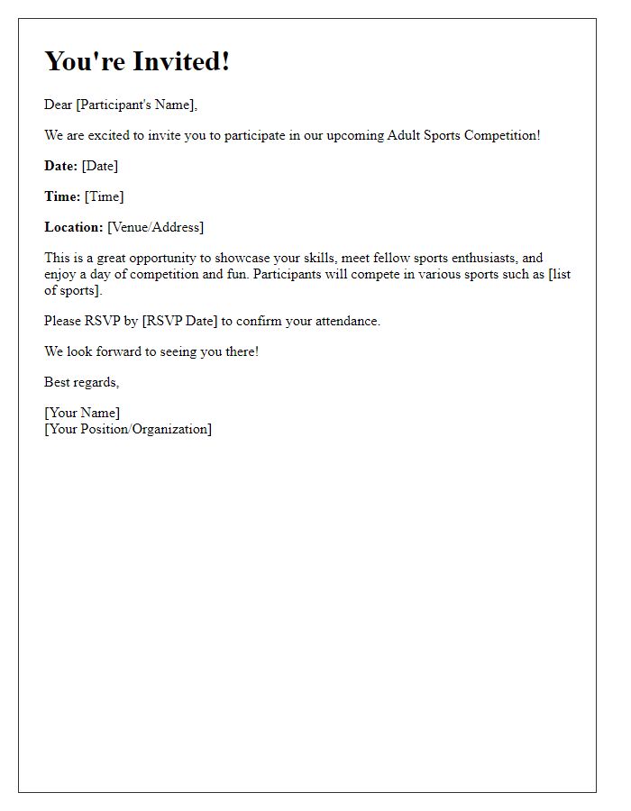 Letter template of Invitation for Adult Sports Competition