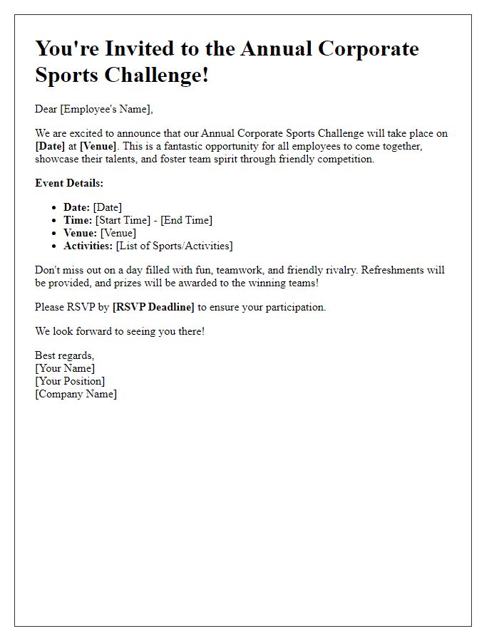 Letter template of Invitation for Corporate Sports Challenge