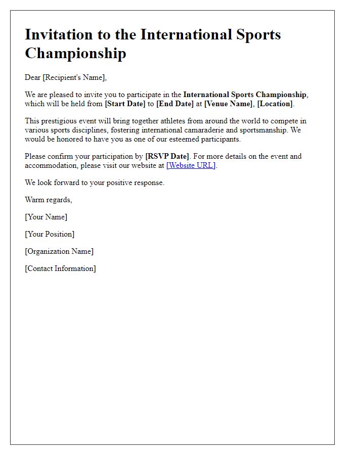 Letter template of Invitation for International Sports Championship