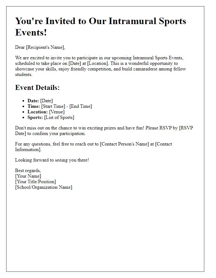 Letter template of Invitation for Intramural Sports Events