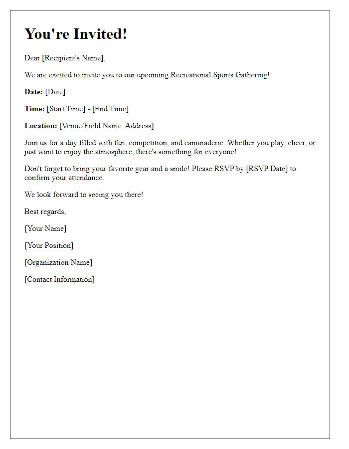 Letter template of Invitation for Recreational Sports Gathering