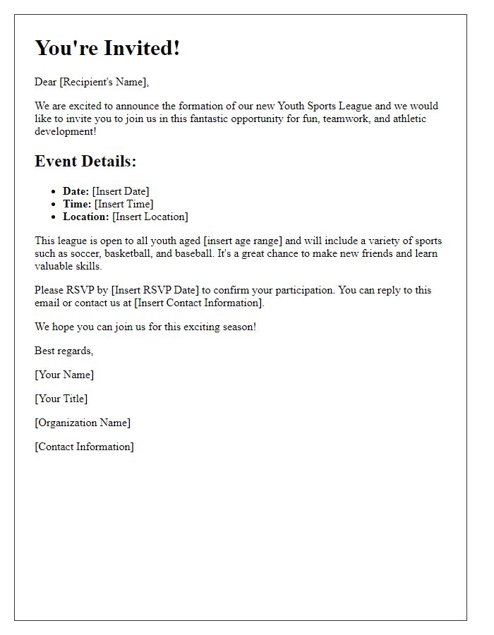 Letter template of Invitation for Youth Sports League