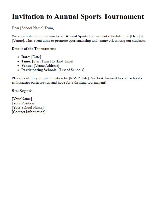 Letter template of Sports Tournament Invitation for Schools