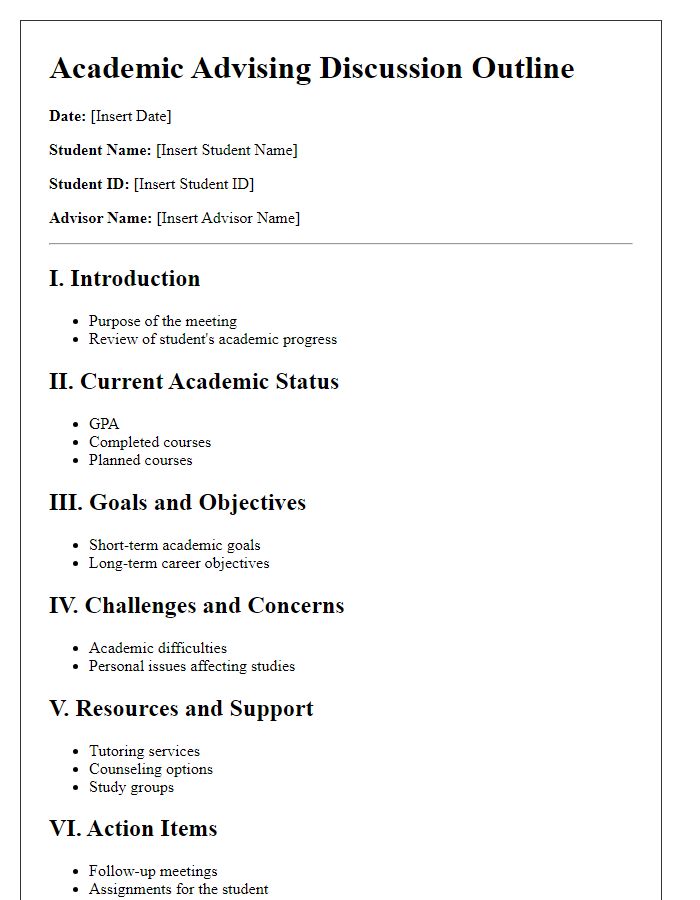 Letter template of Academic Advising Discussion Outline