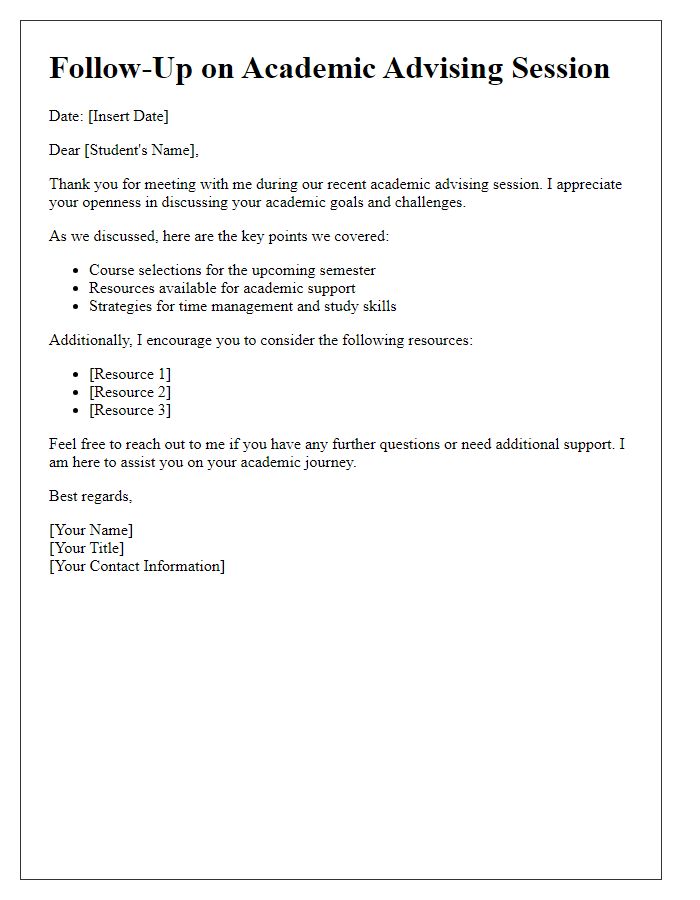 Letter template of Academic Advising Follow-Up