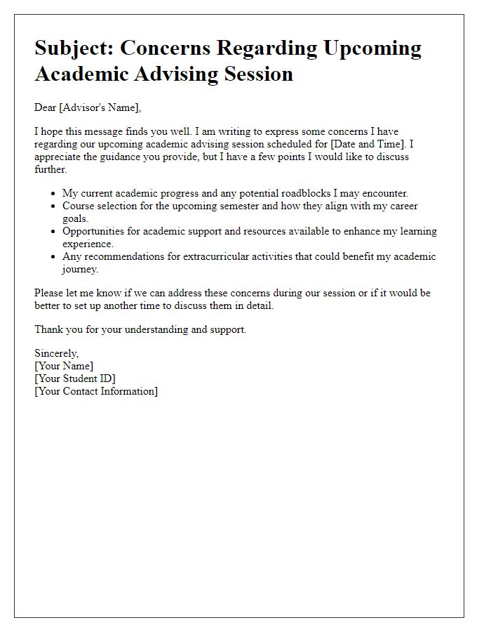 Letter template of Concerns for Academic Advising Session