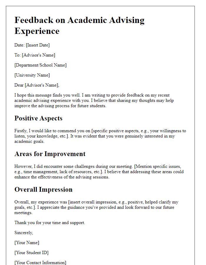 Letter template of Feedback on Academic Advising Experience