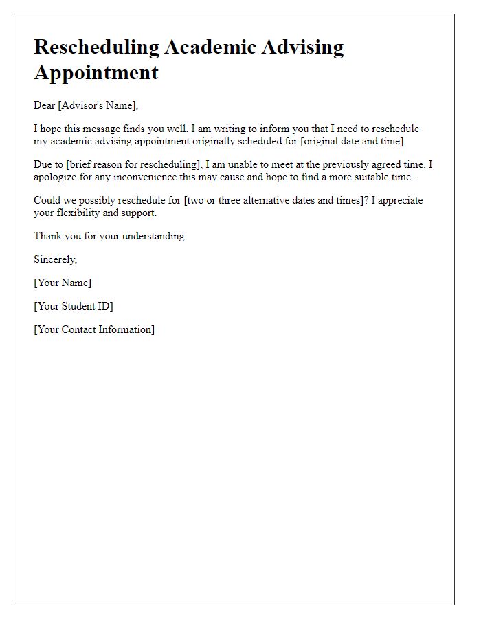 Letter template of Rescheduling Academic Advising Appointment