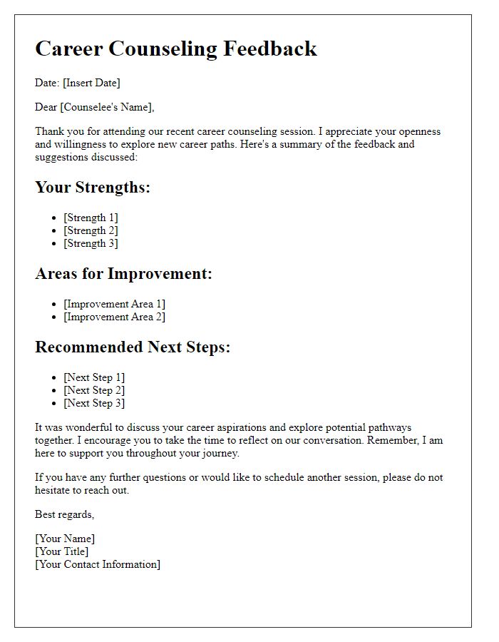 Letter template of career counseling feedback