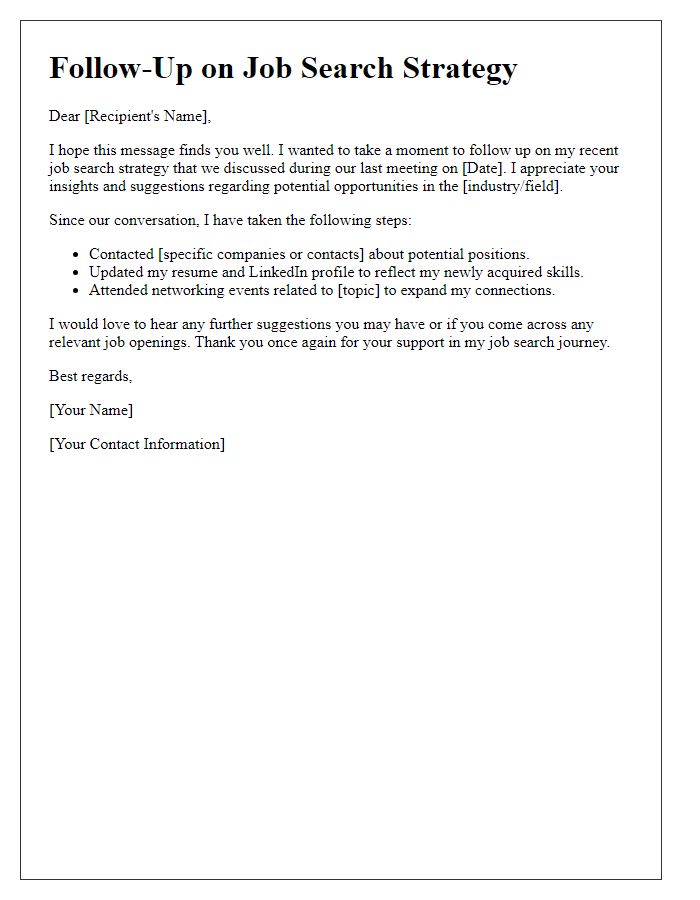 Letter template of job search strategy follow-up