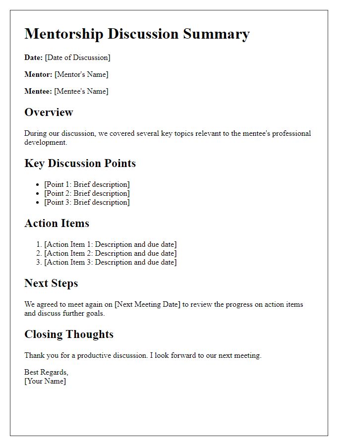 Letter template of mentorship discussion summary