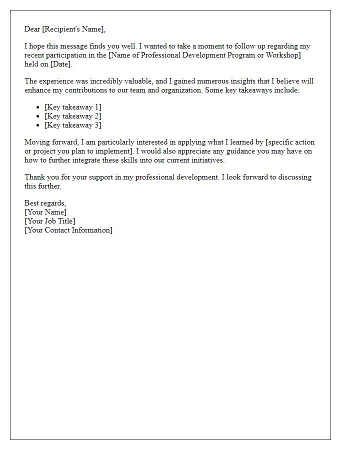 Letter template of professional development follow-up