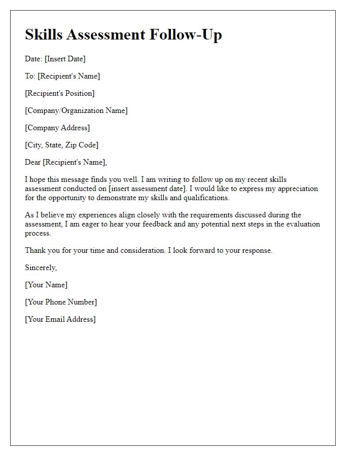 Letter template of skills assessment follow-up