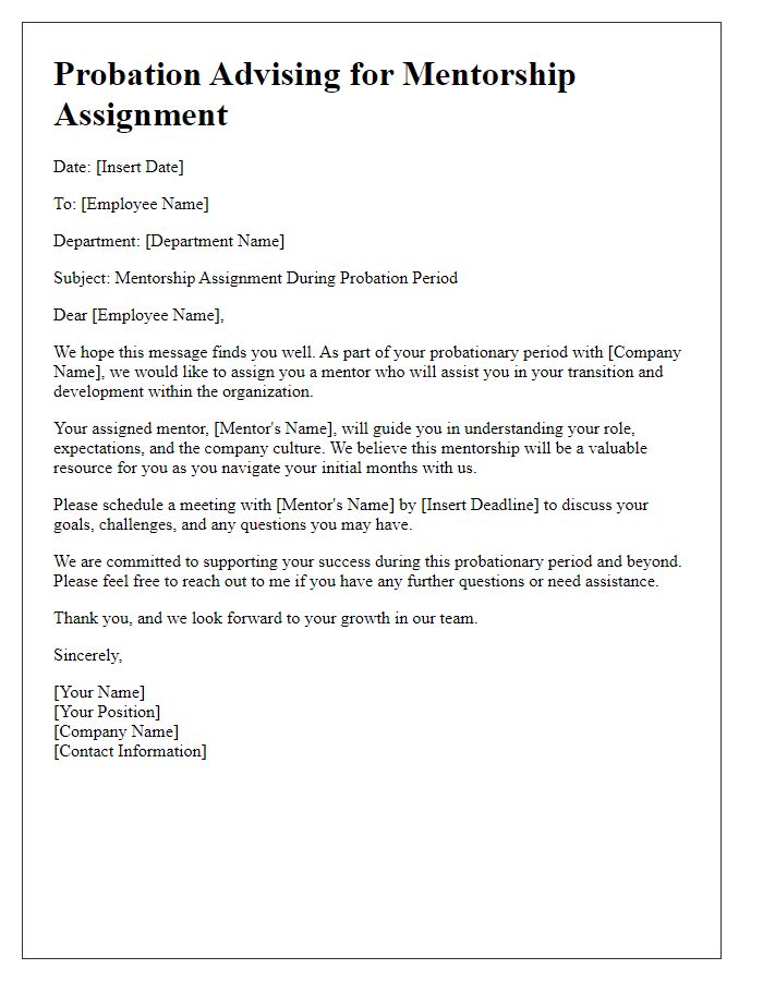 Letter template of probation advising for mentorship assignment