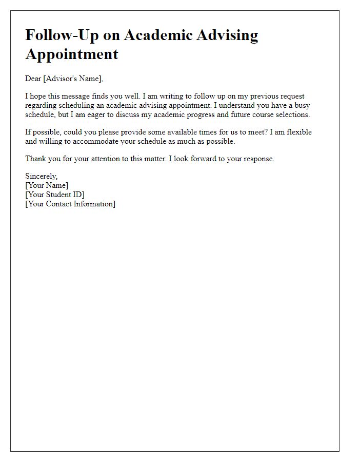 Letter template of follow-up for academic advising scheduling