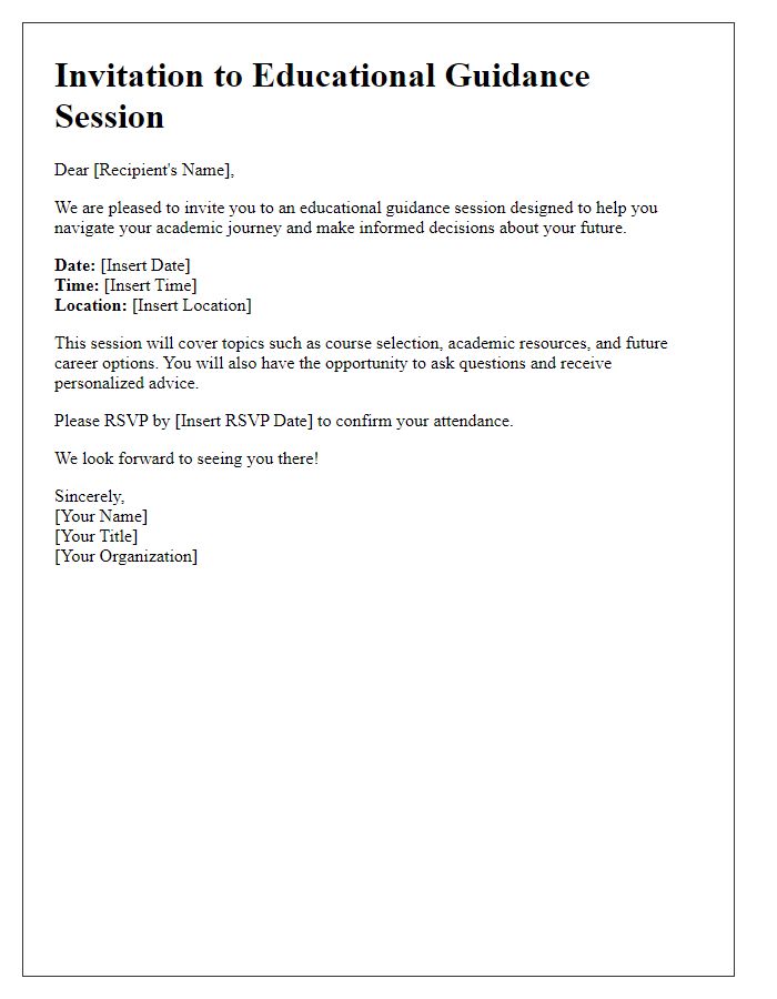 Letter template of scheduling an educational guidance session