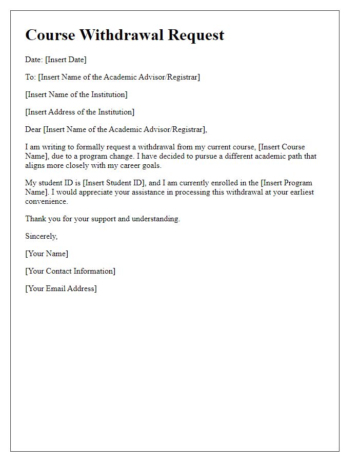 Letter template of course withdrawal for program change