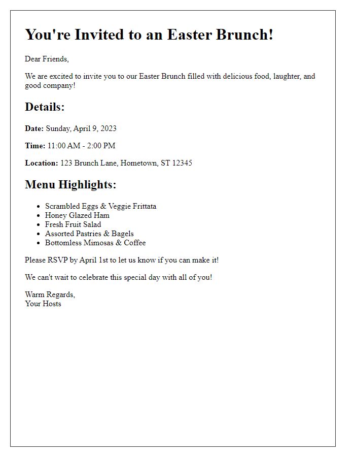 Letter template of Easter Brunch with Friends Invitation