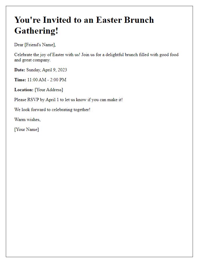 Letter template of Easter Brunch Gathering Invitation