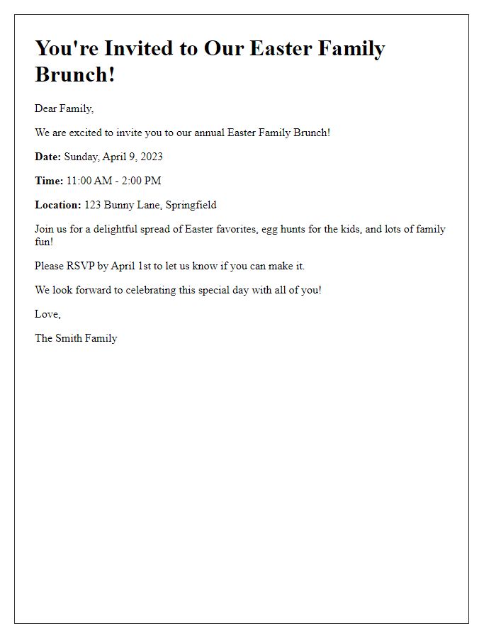 Letter template of Easter Family Brunch Invitation