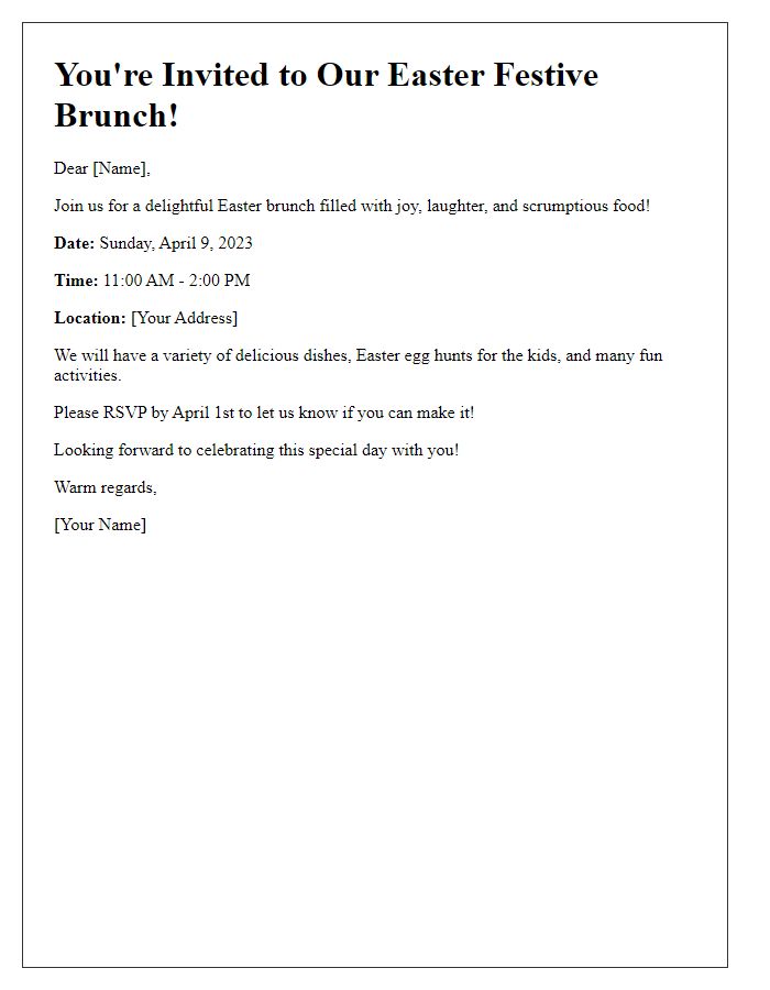 Letter template of Easter Festive Brunch Invitation