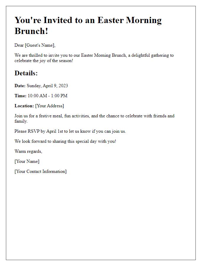 Letter template of Easter Morning Brunch Invitation