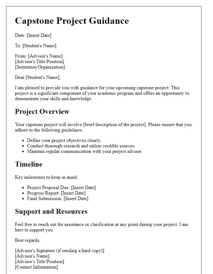 Letter template of capstone project guidance.