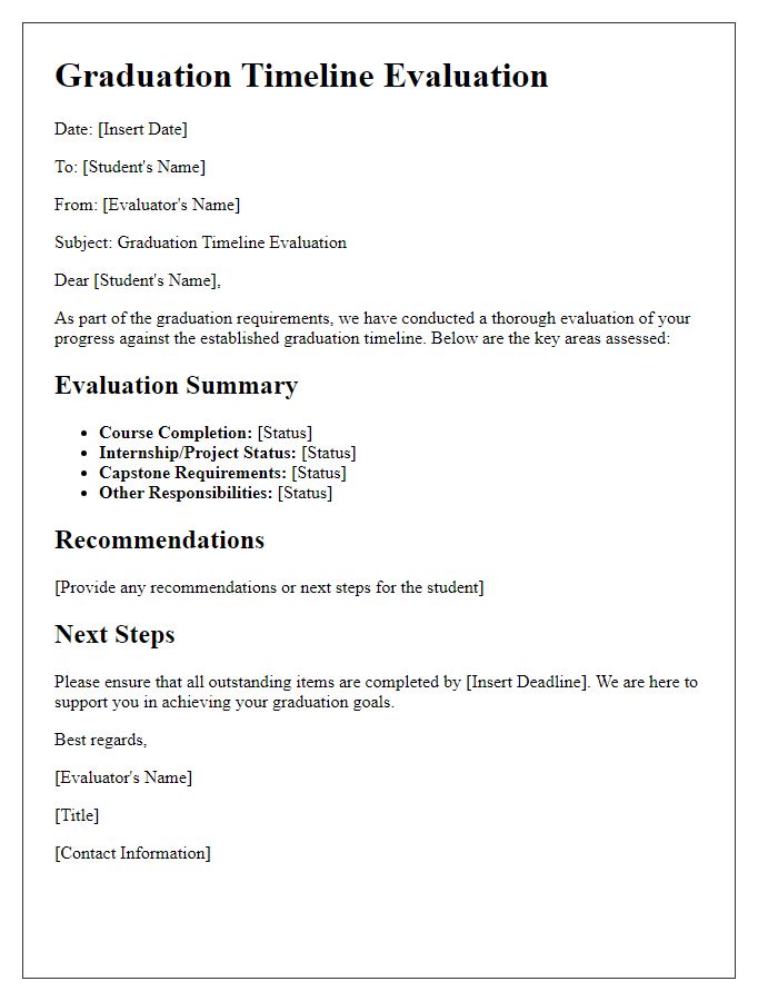 Letter template of graduation timeline evaluation.