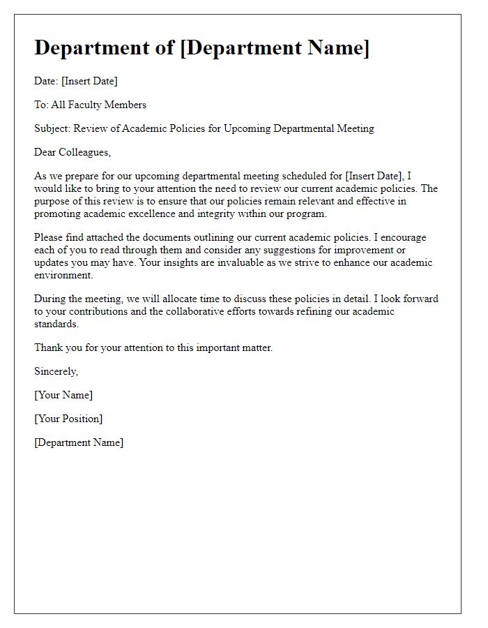 Letter template of academic policy review for departmental meetings.