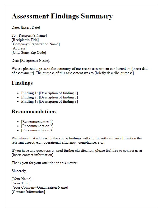 Letter template of assessment findings summary